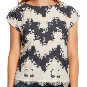 Vince Camuto Navy and White Lace Top
